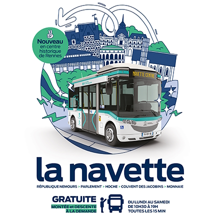 affichette La Navette du centre ville de Rennes connectée en 5G